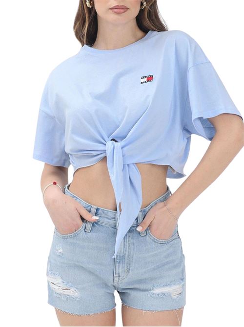 T-shirt crop azzurra in cotone Tommy Jeans | DW0DW20321C3Q